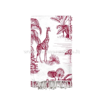 Fouta Wild Rosso 100% Cotone Telo Mare Stampato con Frange Asciugamano Pareo da Spiaggia