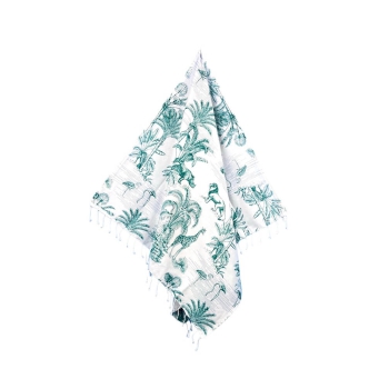 Fouta Wild Verde 100% Cotone Telo Mare Stampato con Frange Asciugamano Pareo da Spiaggia