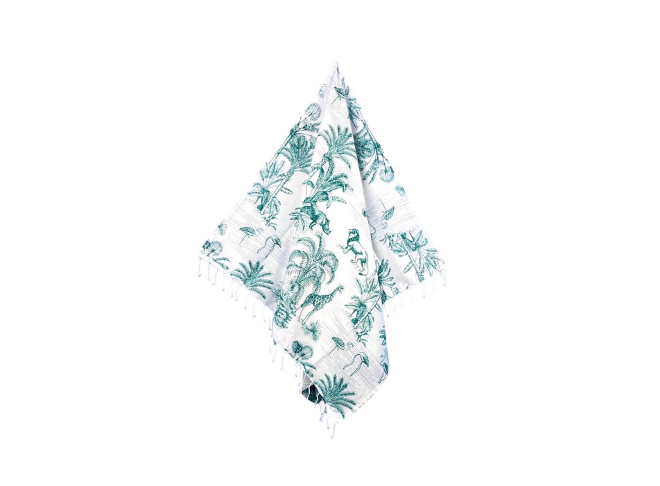 Fouta Wild Verde 100% Cotone Telo Mare Stampato con Frange Asciugamano Pareo da Spiaggia