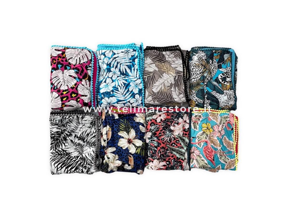 Kikoy Copacabana Maculato Fucsia con Pon Pon 90x170cm Telo Mare Pareo Asciugamano Spiaggia 