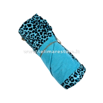 Kikoy Ipanema Leopard Azzurro 90x170cm Telo Mare - Pareo Spiaggia Senza Frange