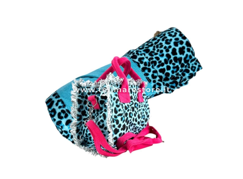 Kikoy Ipanema Leopard Azzurro 90x170cm Telo Mare - Pareo Spiaggia Senza Frange