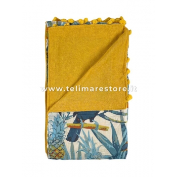 Kikoy Tucani e Ananas con Pon Pon 90x160cm 100% Cotone Fronte 100% Spugna di Poliestere Retro Telo Mare Pareo 