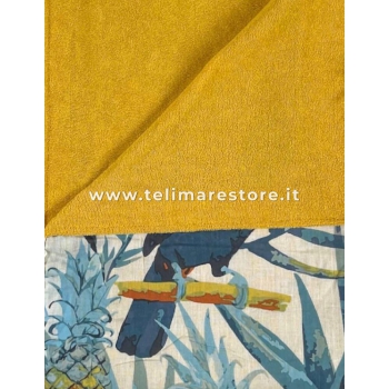Kikoy Tucani e Ananas con Pon Pon 90x160cm 100% Cotone Fronte 100% Spugna di Poliestere Retro Telo Mare Pareo 