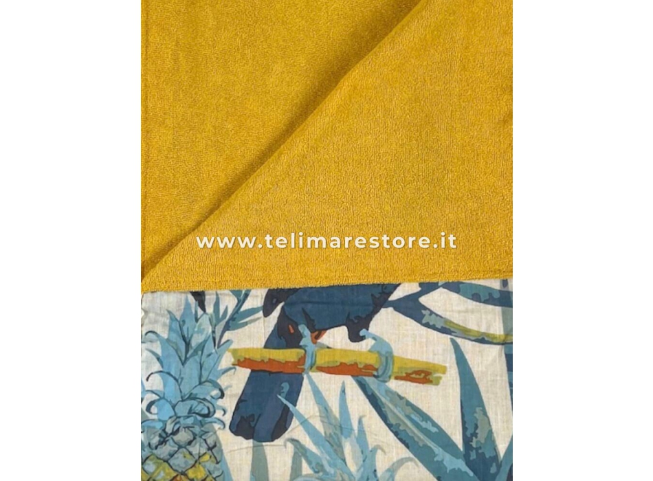 Kikoy Tucani e Ananas con Pon Pon 90x160cm 100% Cotone Fronte 100% Spugna di Poliestere Retro Telo Mare Pareo 