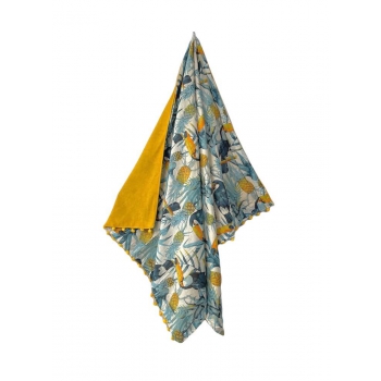 Kikoy Tucani e Ananas con Pon Pon 90x160cm 100% Cotone Fronte 100% Spugna di Poliestere Retro Telo Mare Pareo 