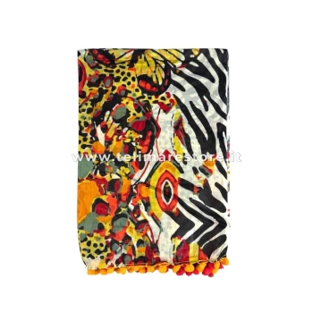 Pareo Animalier Zebrato con Pon Pon 100% cotone misura 100x170 cm Top, Copricostume
