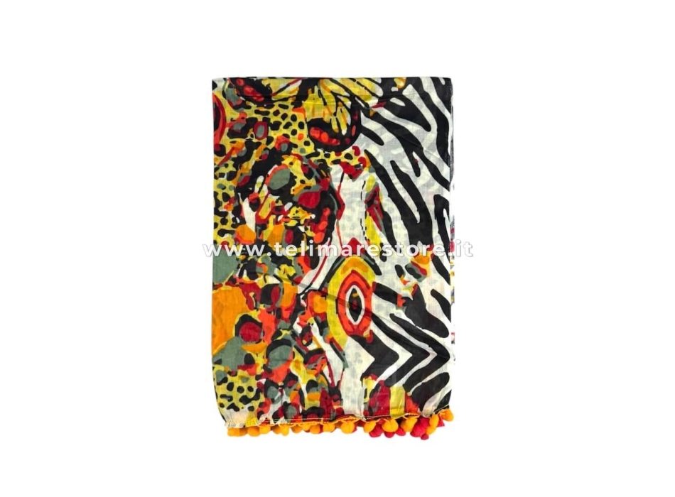 Pareo Animalier Zebrato con Pon Pon 100% cotone misura 100x170 cm Top, Copricostume