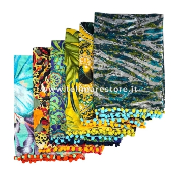 Pareo Animalier Zebrato con Pon Pon 100% cotone misura 100x170 cm Top, Copricostume
