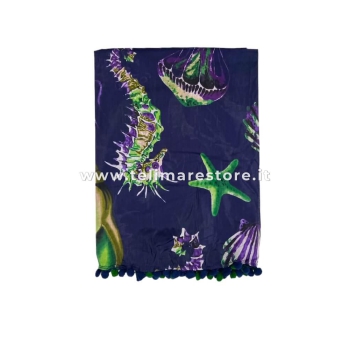 Pareo Cavallucio Marino con Pon Pon 100% cotone misura 100x170 cm Telo Mare Fantasia