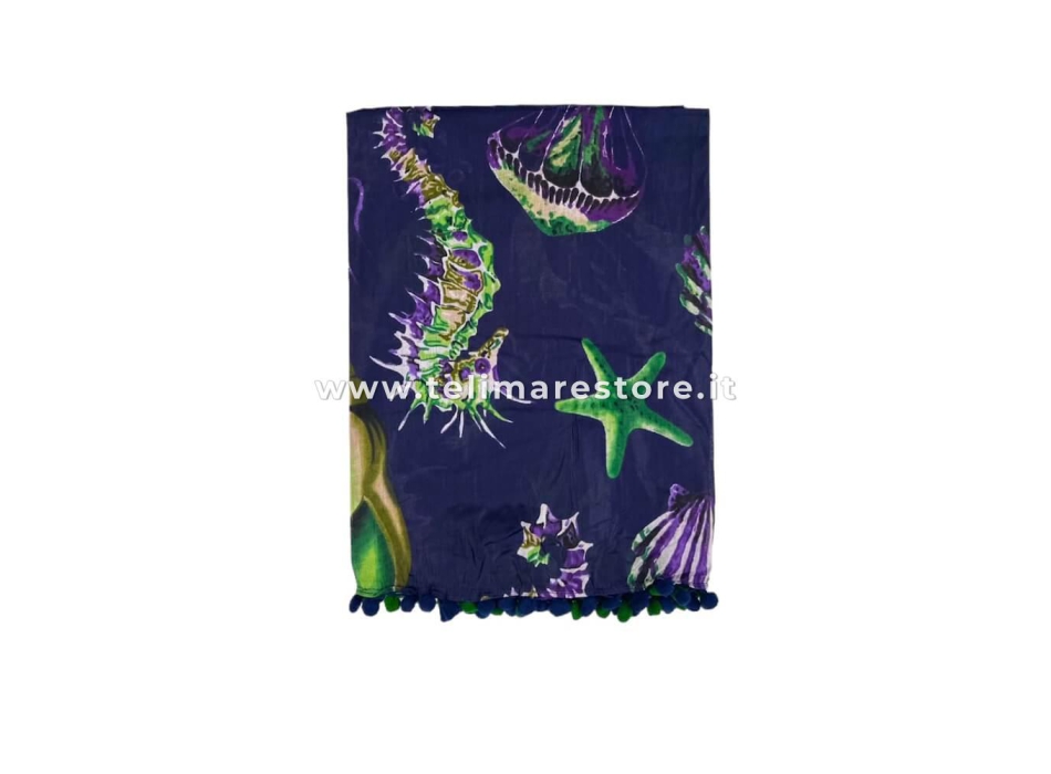 Pareo Cavallucio Marino con Pon Pon 100% cotone misura 100x170 cm Telo Mare Fantasia