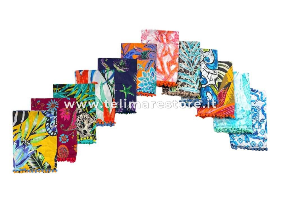 Pareo Cavallucio Marino con Pon Pon 100% cotone misura 100x170 cm Telo Mare Fantasia