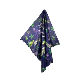 Pareo Cavallucio Marino con Pon Pon 100% cotone misura 100x170 cm Telo Mare Fantasia