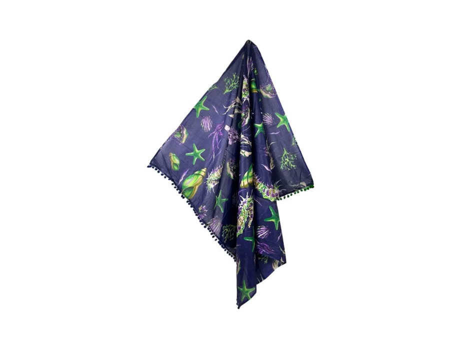 Pareo Cavallucio Marino con Pon Pon 100% cotone misura 100x170 cm Telo Mare Fantasia