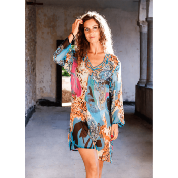 Pareo Copricostume Fantasia Capri Des.23 100% Cotone Voile Con Perline