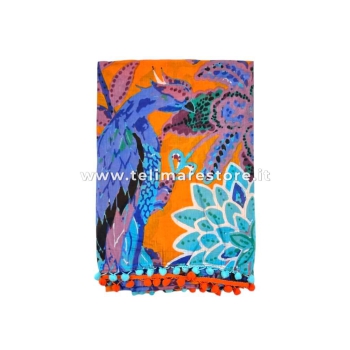 Pareo Flower Paradise con Pon Pon 100% cotone misura 100x170 cm Telo Mare Fantasia