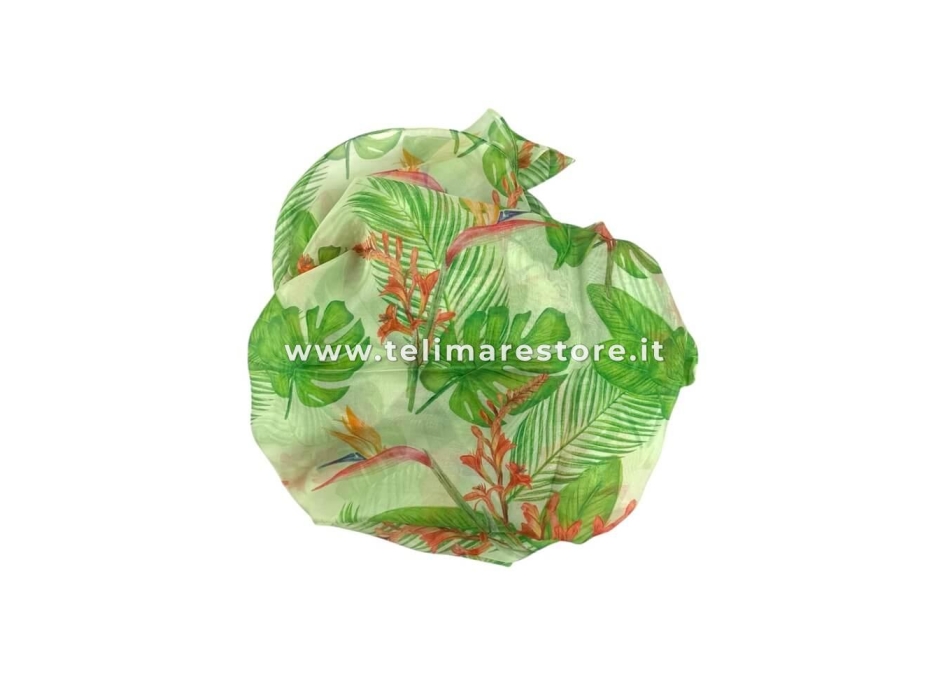 Pareo Foglie Tropicali Verde 100%Poliestere misura 100x170cm Foulard Copricostume