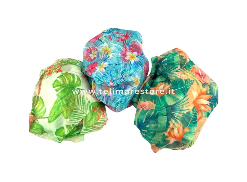 Pareo Foglie Tropicali Verde 100%Poliestere misura 100x170cm Foulard Copricostume