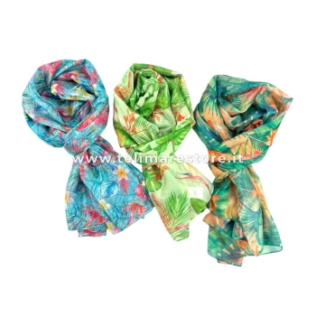 Pareo Foglie Tropicali Verde 100%Poliestere misura 100x170cm Foulard Copricostume