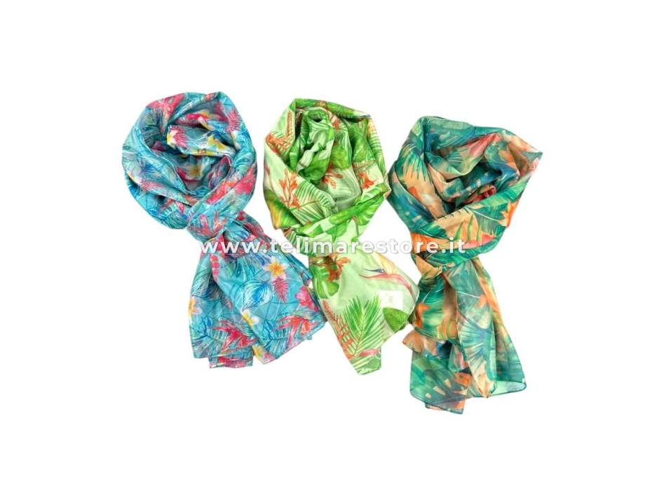 Pareo Foglie Tropicali Verde 100%Poliestere misura 100x170cm Foulard Copricostume