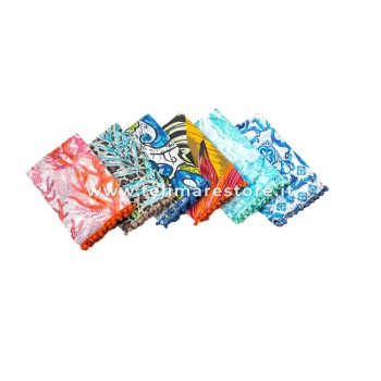 Pareo Maiolica Blu con Pon Pon 100% cotone misura 100x170 cm Telo Mare Fantasia