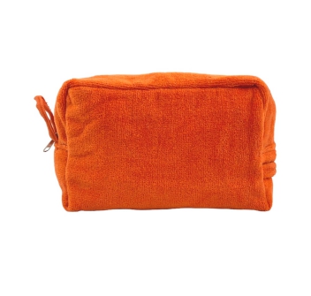 Pochette-Beauty Case Arancione in Spugna Velour 100% Cotone 12x12x24 cm con Zip