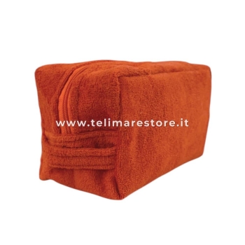 Pochette-Beauty Case Arancione in Spugna Velour 100% Cotone 12x12x24 cm con Zip