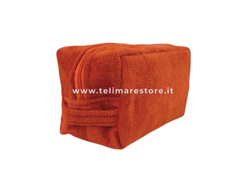 Pochette-Beauty Case Arancione in Spugna Velour 100% Cotone 12x12x24 cm con Zip