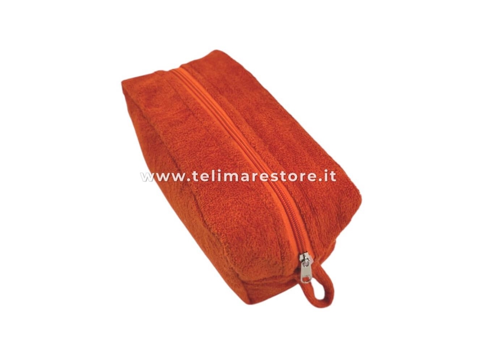 Pochette-Beauty Case Arancione in Spugna Velour 100% Cotone 12x12x24 cm con Zip