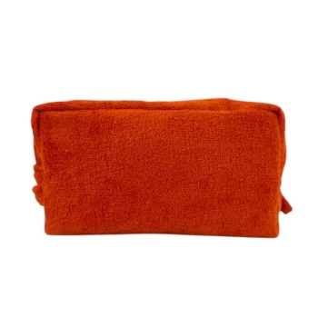 Pochette-Beauty Case Arancione in Spugna Velour 100% Cotone 12x12x24 cm con Zip