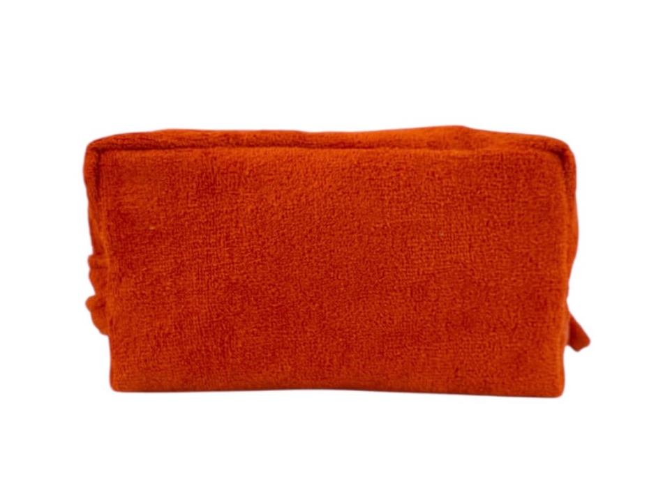 Pochette-Beauty Case Arancione in Spugna Velour 100% Cotone 12x12x24 cm con Zip