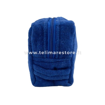 Pochette-Beauty Case Blu in Spugna Velour 100% Cotone 12x12x24 cm con Zip