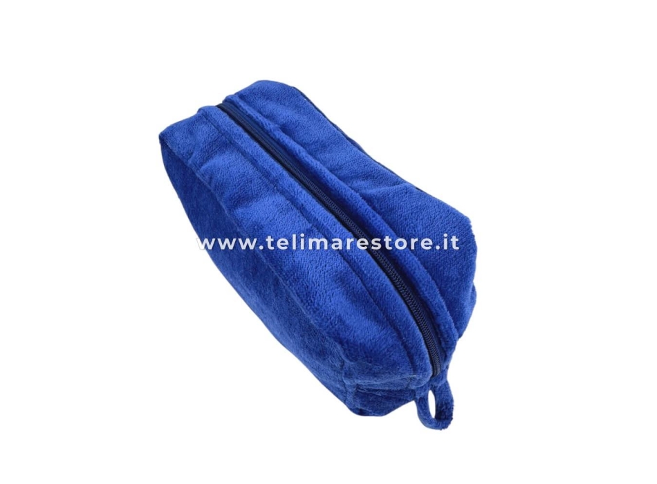 Pochette-Beauty Case Blu in Spugna Velour 100% Cotone 12x12x24 cm con Zip