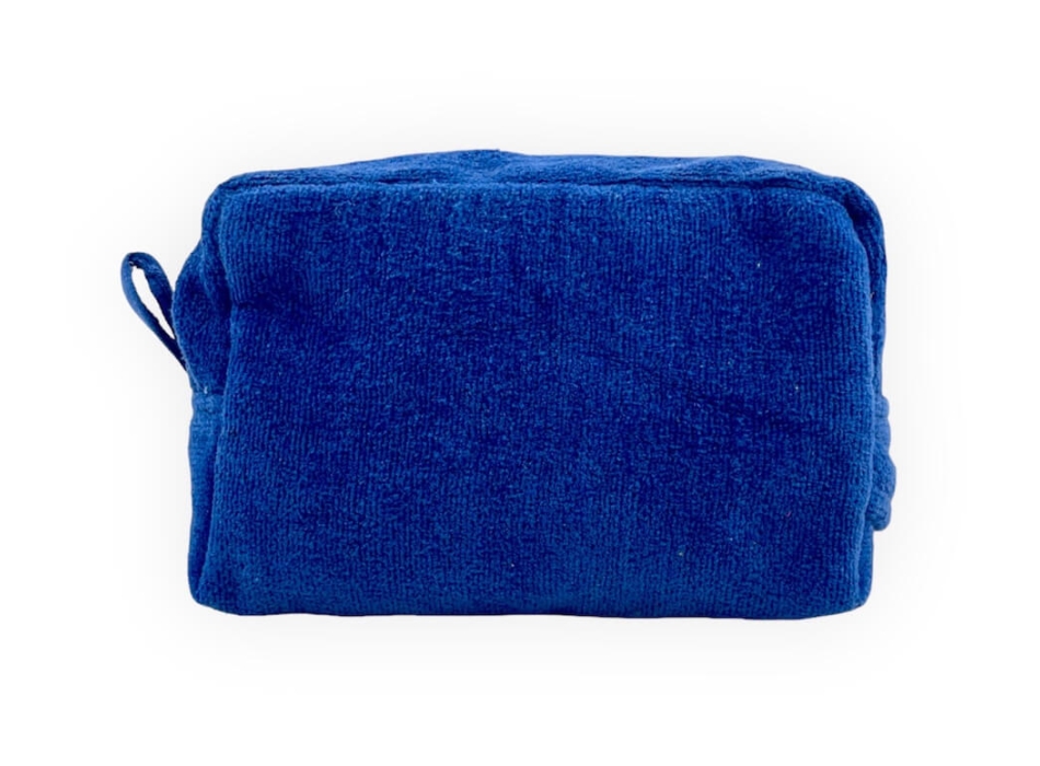 Pochette-Beauty Case Blu in Spugna Velour 100% Cotone 12x12x24 cm con Zip