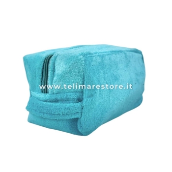 Pochette-Beauty Case Celeste in Spugna Velour 100% Cotone 12x12x24 cm con Zip