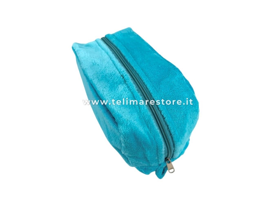Pochette-Beauty Case Celeste in Spugna Velour 100% Cotone 12x12x24 cm con Zip