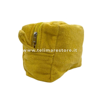 Pochette-Beauty Case Giallo in Spugna Velour 100% Cotone 12x12x24 cm con Zip