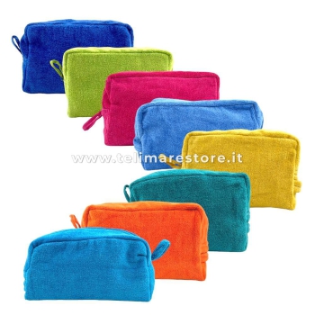 Pochette-Beauty Case Giallo in Spugna Velour 100% Cotone 12x12x24 cm con Zip