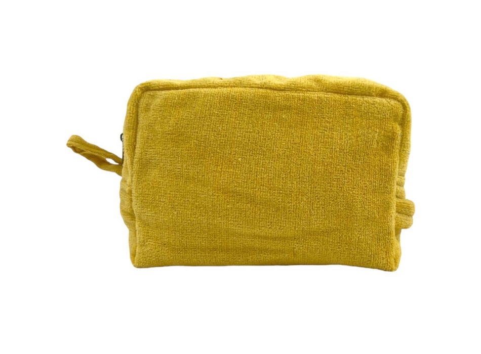 Pochette-Beauty Case Giallo in Spugna Velour 100% Cotone 12x12x24 cm con Zip
