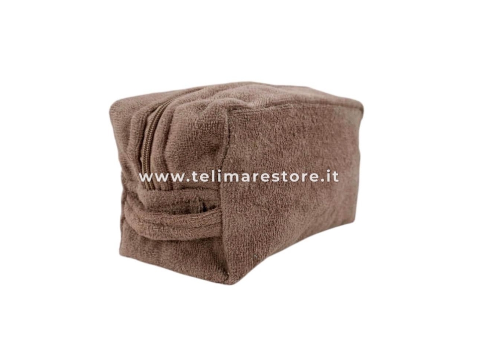 Pochette-Beauty Case Tortora in Spugna Velour 100% Cotone 12x12x24 cm con Zip