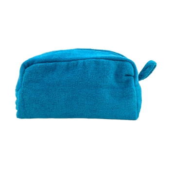 Pochette-Beauty Case Turchese in Spugna Velour 100% Cotone 12x12x24 cm con Zip