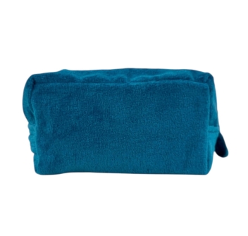 Pochette-Beauty Case Verde Petrolio in Spugna Velour 100% Cotone 12x12x24 cm con Zip