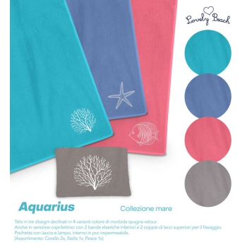 Pochette Azzurra Aquarius Ricamo Corallo misura 25x30cm Spugna Velour Con Zip e Laccio