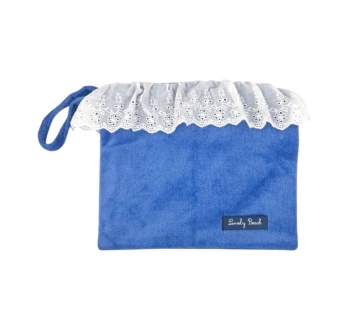 Pochette Blu in Spugna Velour Con Sangallo 80%Cotone 20%Poliestere con Zip Borsetta da Spiaggia