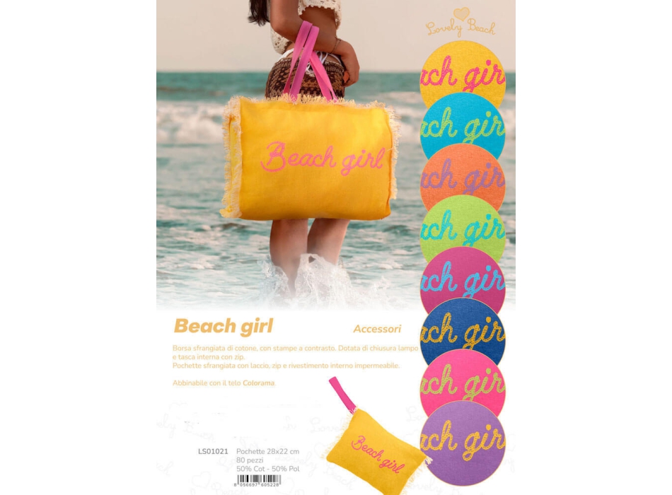 Pochette Gialla con Laccio da Polso e Stampa Beach Girl Rosa 28x22cm Interno Impermeabile