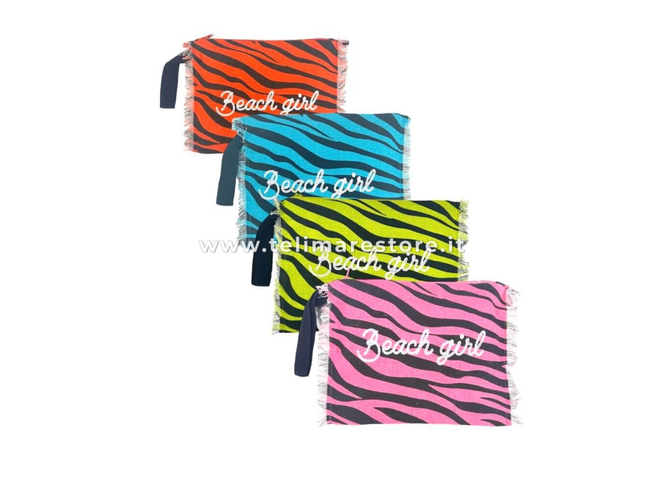 Pochette New Zebra Verde 100%Cotone Con Laccio e Zip 28x22 cm Interno Impermeabile