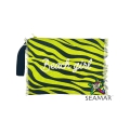 Pochette New Zebra Verde 100%Cotone Con Laccio e Zip 28x22 cm Interno Impermeabile