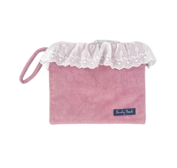 Pochette Rosa Cipria in Spugna Velour Con Sangallo 80%Cotone 20%Poliestere con Zip Borsetta da Spiaggia