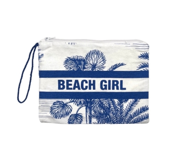 Pochette Wild Blu 100% Cotone con Zip Borsetta Spiaggia con Laccetto da Polso 