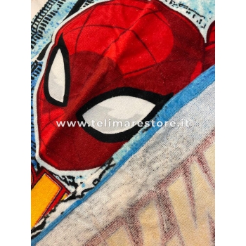 Poncho Mare Stampato Spiderman Verde Spugna 100% Cotone Misura 55x110cm Telo Mare Con Cappuccio